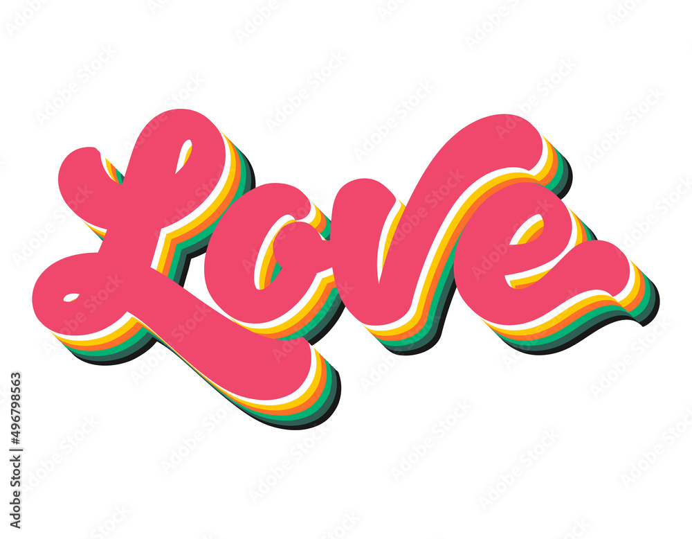 Fototapete typographic phrase love. 3d lettering with volumetric letters, 80s-90s nostalgia, retro bulk text wi