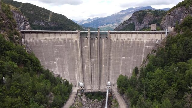 Lake Embalse de Bubal at Valle de Tena Valley, Huesca, Aragon, Spanish Pyrenees, Spain - Aerial Drone View of the Dam Lake and Water Reservoir