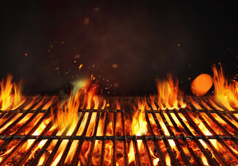 Fire embers particles over black background.  Grill Background - Empty Fired Barbecue On Black ....