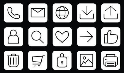Modern technology icons, download, upload, message, zoom icons.