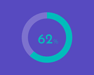 62 Percentage diagrams on blue color background HD, pie chart for Your documents, reports, 62% circle percentage diagrams for infographics