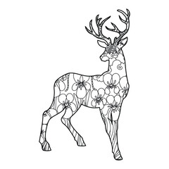 Fototapeta na wymiar Mandala Deer Coloring Page For Kids