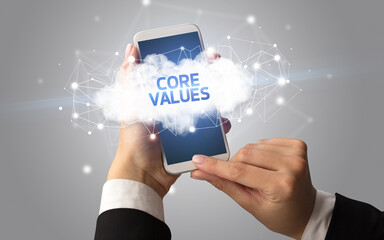 Hand using smartphone with cloud business concept