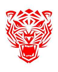 Angry Tiger Face. Aggressive wild tiger tattoo vector element. Big cat.
