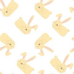 Seamless pattern with sweet and cute yellow bunny rabbits isolated on white background in flat style. Vector children illustration.