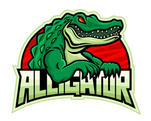 Green crocodile alligator icon on white background. 