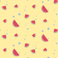 Seamless pattern with watermelons and slices. Summer fruit decorative illustration.