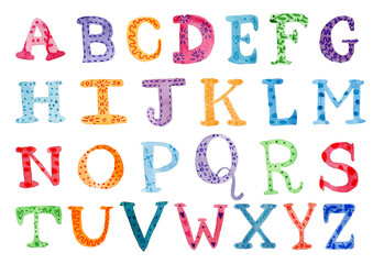 Handwritten alphabet handheld watercolor cute illustration for teaching kids poster
