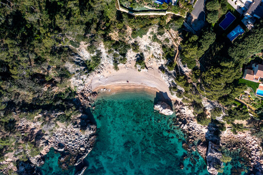 Aerial view of Cala el Golfet, a beautiful beach near Palafrugell, Girona, Spain.