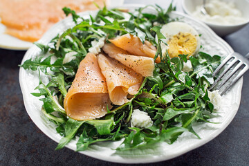 Dandelion salad smoked salmon