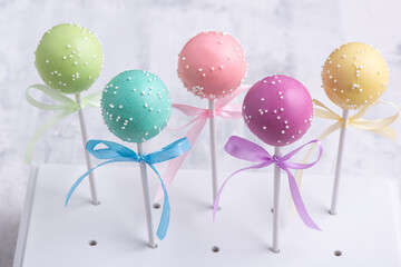Cake pops on a blurred background