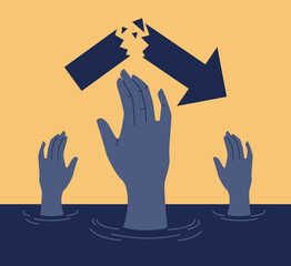 Crisis concept. Bankruptcy with falling down profit graph and money