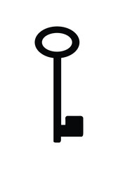 Old ornate key vector icon isolated on white. Antique key silhouette.