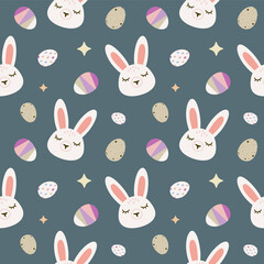 Easter seamless Pattern with Bunnies and Eggs. Great for banners, wallpapers, wrapping, textiles - vector design