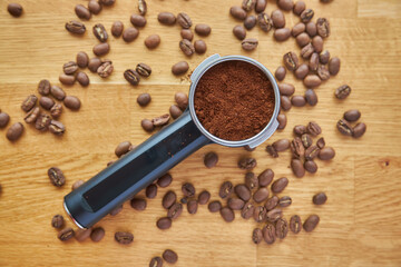 coffee machine horn, with ground coffee inside