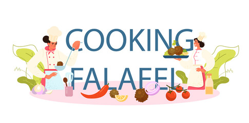 Cooking falafel typographic header. Traditional dish of Jewish cuisine