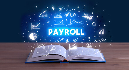 Business inscription coming out from an open book