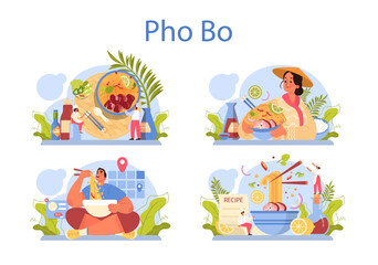 Obraz na płótnie Canvas Pho bo set. Vietnamese soup in a bowl. Traditional spicy meal