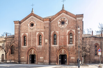View at the Church of Santa Maria Incoronata in the streets of Milan - Italy - 496814593