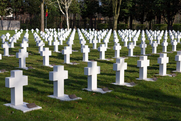 white crosses graveyard at Mortsel war cemetery near Antwerp in Belgium
