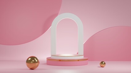 3D rendering background pink and gold minimal style