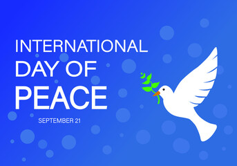 International day of peace banner with flying pigeon indicating peace. September 21. World peace day.