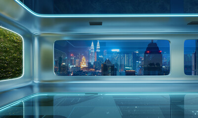 Modern futuristic interior office design with green wall plant © jamesteohart