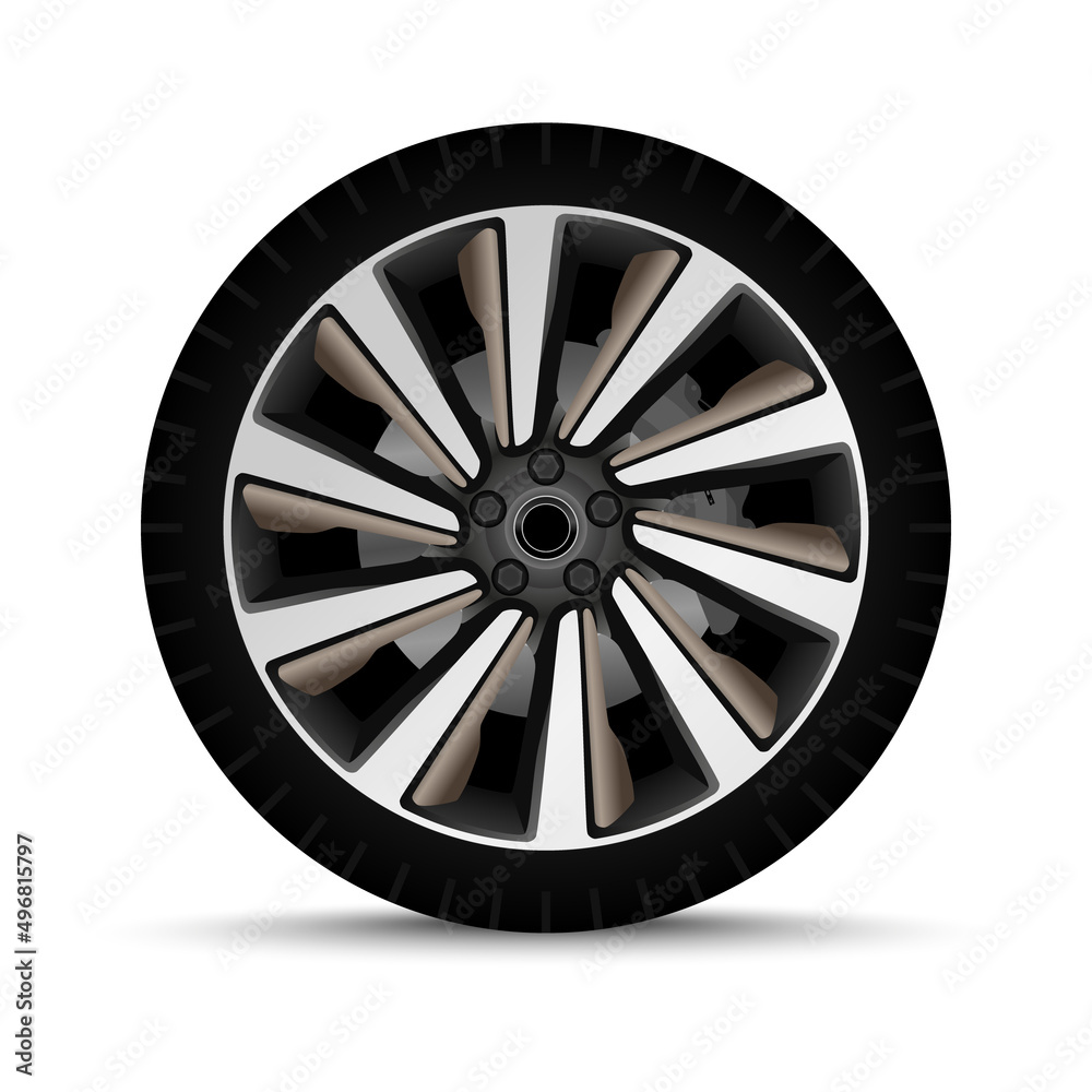 Wall mural car wheel. tire with brake system