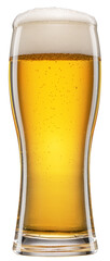 Cold glass of beer with white foam and gas bubbles inside. File contains clipping path.