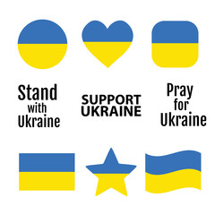 Pray for Ukraine, Stay with Ukraine, Support Ukraine. Save Ukraine from russia. Ukrainian flag symbol. Blue and yellow illustration.