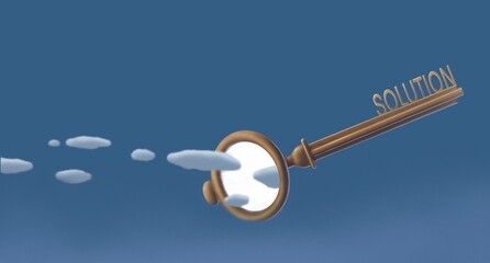 Concept idea art of key solution success and business. Surreal conceptual artwork. 3d illustration.