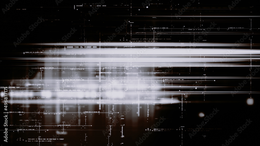 Aufkleber Futuristic abstract de-focus flowing data matrix, telemetry and encrypt numbers display with particles simulation for head up display in cyber space environment background