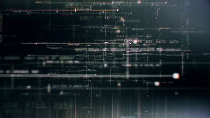 Futuristic abstract de-focus flowing data matrix, telemetry and encrypt numbers display with particles simulation for head up display in cyber space environment background