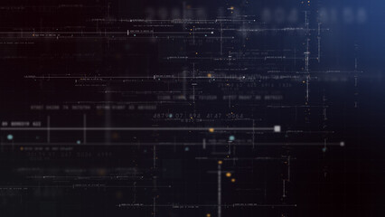 Fototapeta premium Futuristic abstract de-focus flowing data matrix, telemetry and encrypt numbers display with particles simulation for head up display in cyber space environment background