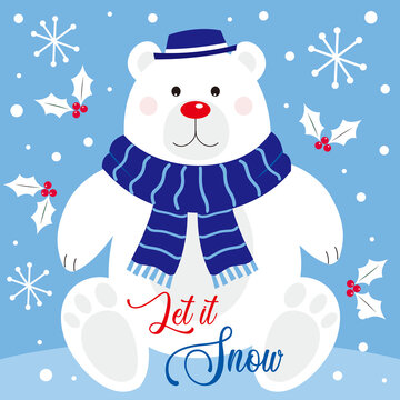 christmas card with cute polar bear
