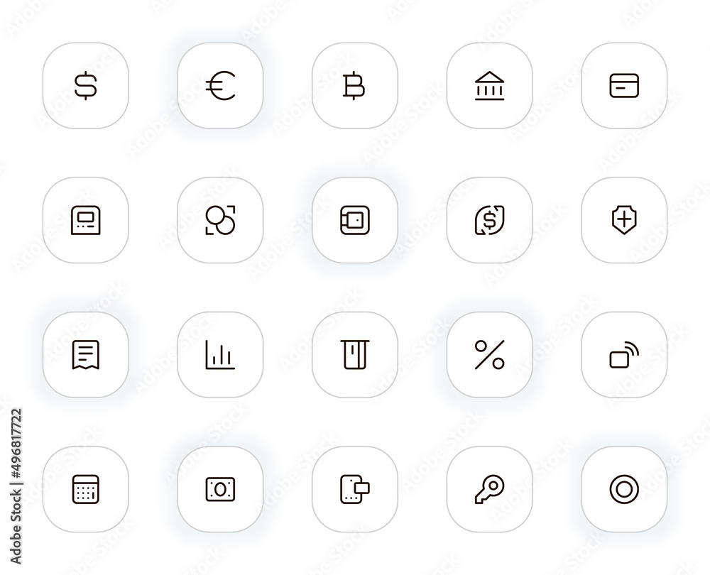 Poster payments and finance line icons set. editable stroke. 24x24 pixel perfect.