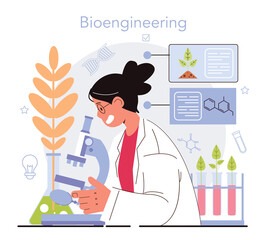 Bioengineering concept. Biotechnology for food engineering. Scientist study,