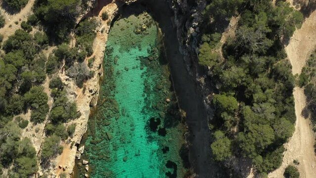 Aerial video of Cala Bassa beach, in Ibiza.