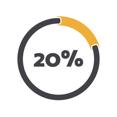 20 percent chart. Vector percentage infographics. Circle isolated icon. Sign for download, growth, progress, business, finance, design