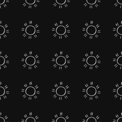 Seamless pattern with sun icons. Doodle sun icons on black background. Doodle summer icons. Summer seamless pattern. Vacation vector pattern	