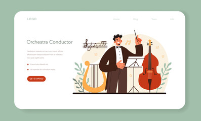 Professional conductor web banner or landing page. Conductor - obrazy, fototapety, plakaty
