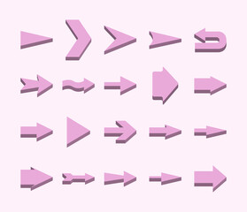 Collection 3D Icon Set of Different Arrows Sign Vector