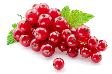 Ripe redcurrant berries on white background. Close-up.