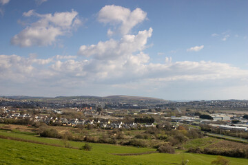 Fototapeta na wymiar Aerial view of the North Devon Town of Barnstaple, UK with River Taw on sunny afternoon