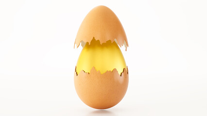 3D render of Golden Easter egg inside a normale egg, Golden Egg.