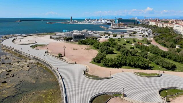 Amazing aerial view of Livorno and Mascagni Terrace, famous town of Tuscany