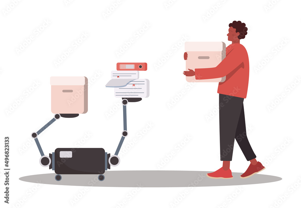 Poster robot set. artificial intelligence as a part of human routine. personal robot