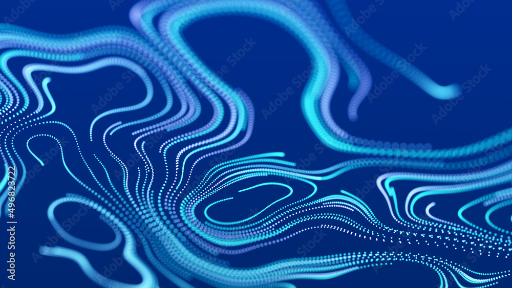 Poster abstract digital background from rounded colored lines. information flow space. big data visualizati