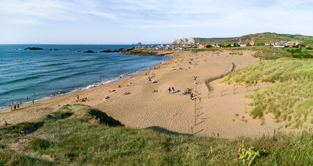 Verdicio beach in Asturias with people, in summer, Asturias