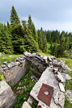 Austro-Hungarian Fortification of the Great War in the battlefield of mount Zebio. Asiago plateau, Veneto, Italy.